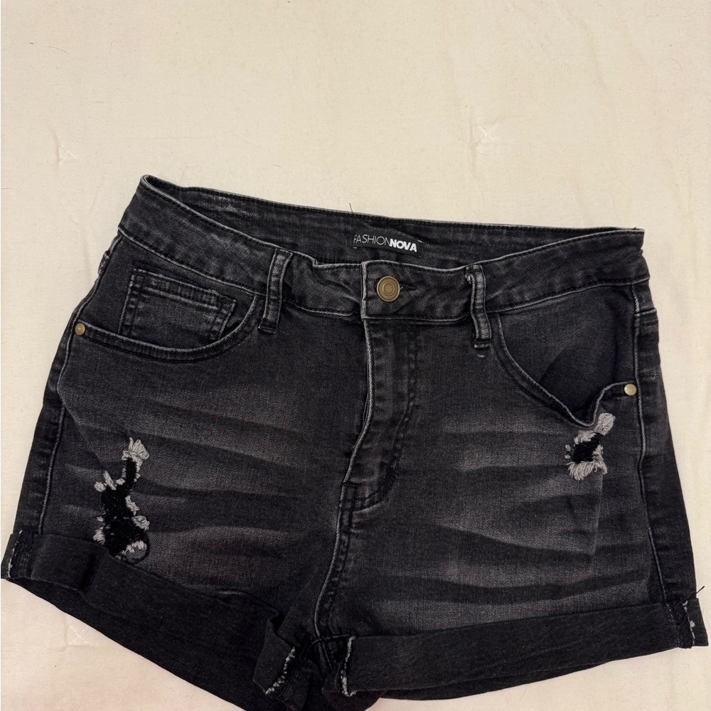 Fashion Nova Black Distressed Jean Shorts